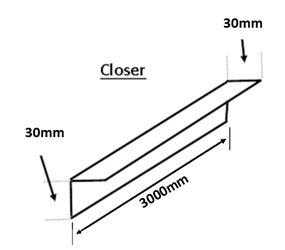 C1/30/3M/PPC - 30mm x 30mm Closer, 3 Metre Length, comes with 1 bend at 90° (as drawing) - PPC Finish
